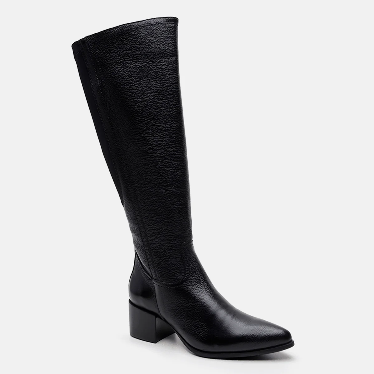 Bota cano alto com elástico em couro preto - Image 2