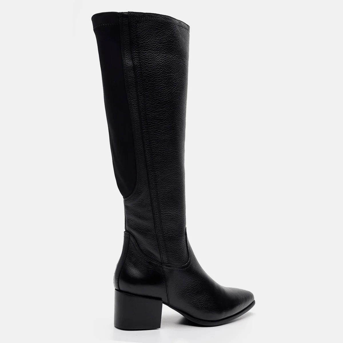 Bota cano alto com elástico em couro preto - Image 4