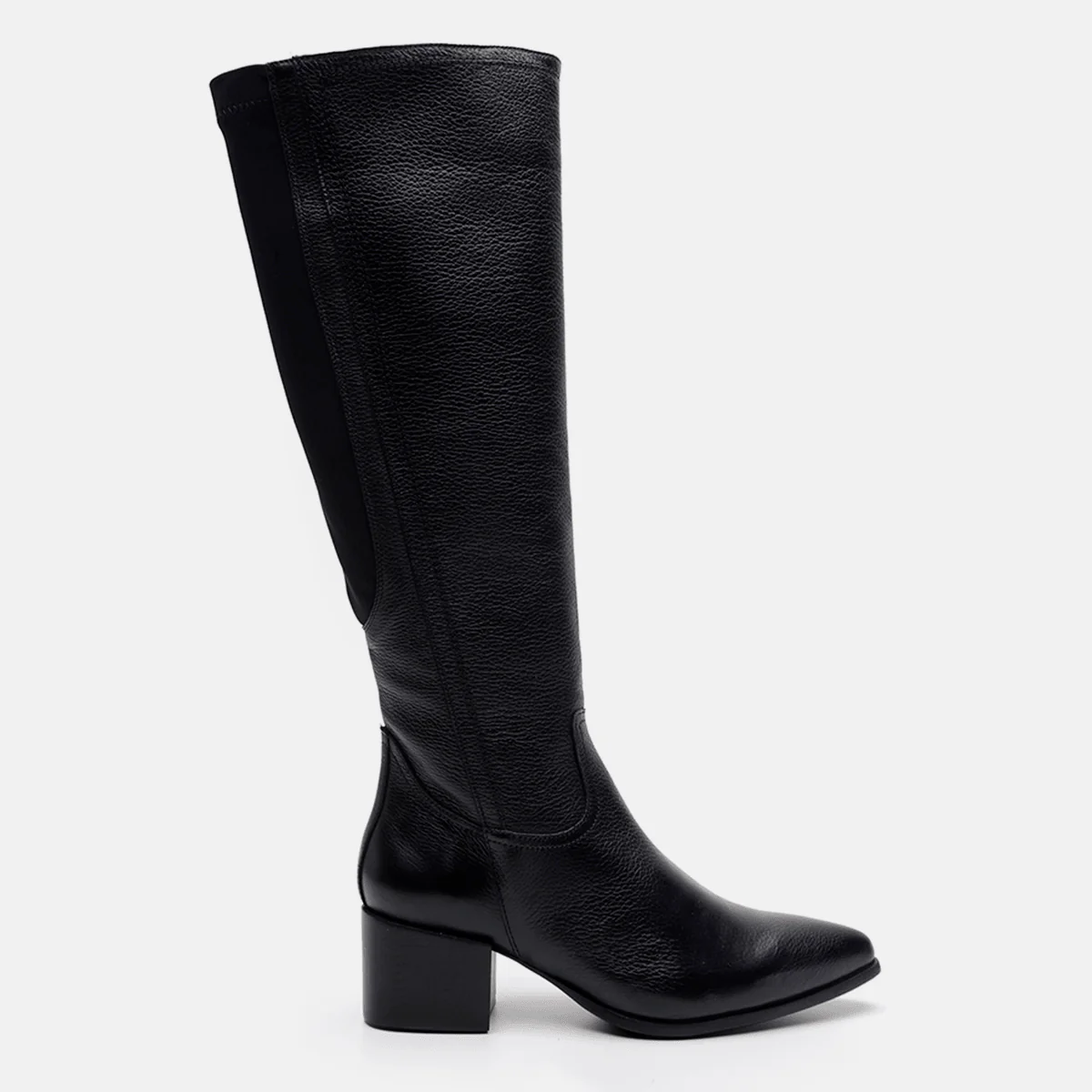 Bota cano alto com elástico em couro preto - Image 3
